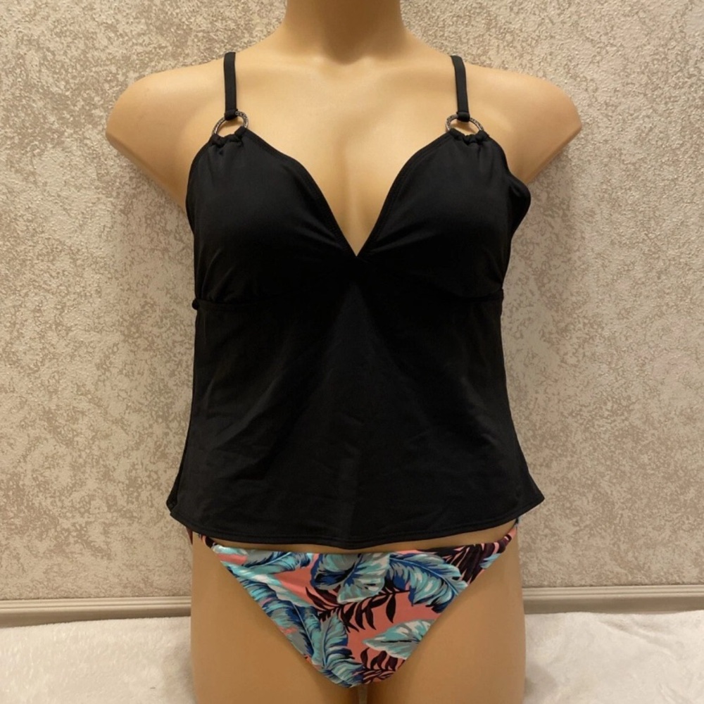 Black Tankini with Tropical Bikini Bottom